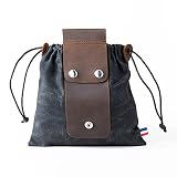Tasche für Futtersuche Zusammenklappbar für Wandern, Faltbare Canvas Bushcraft-Tasche aus Leder und Leinwand mit Kordelzug für Camping Radfahren Klettern,Schw