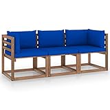 Garten-Palettensofa-Set Loungesofa Gartensofa, Gartenmöbel Palettenmöbel Gartengarnitur Couch, komfortabel langlebig, 3-Sitzer mit Kissen B