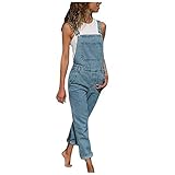 WXZZ Jeanjumpsuit Damen Latzhose Trägerhose Lang Hoseanzug Overall Klassisch Denim Ärmellos Playsuits mit Taschen Casual Spielanzug