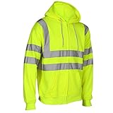 Janisramone Herren Hi Vis Reflektierend Sichtweite Kapuzenpulli Kontrast Patch Vlies Sweatshirt Arbeit Kapuzen Pullover Jack