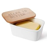 Sweese 301.115 Butterdose Porzellan mit Holzdeckel, für 250 g Butter, Alles IN B