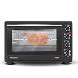 TurboTronic Minibackofen mit Umluft, 60l, schwarz, 2200W, Mini Backofen, Pizzaofen, Drehspieß, Timer, Innenbelechtung, Doppelverglasung