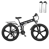 E-Bike elektrofahrrad 26 Zoll klapprad Doppelbatterie Hydraulische Scheibenbremse für Damen Herre (Schwarz)