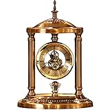 Kaminuhren Tischuhr Metall Stumm Uhr Wohnzimmeruhr Kreative Mode Einfache Art Deco Retro Quarzuhr Kaminuhr (Color : Gold, Size : 20.5×20.5×29cm)