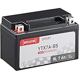 Accurat Motorradbatterie YTX7A-BS 7 Ah 130 A 12V AGM Starterbatterie in Erstausrüsterqualität rüttelfest leistungsstark wartung