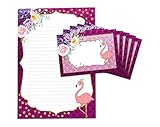 Briefblock mit Umschlag für Kinder Flamingo Briefpapier-Set (Block A4 mit 25 Blätter + 15 Umschläge)