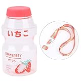 ERYUE 1 x süße Kunststoff-Wasserflasche, transparente Trinkflaschenform, Kawaii-Milchkarton-Shaker-Flasche mit Riemen, 480 ml, für Kinder, Mädchen, Erw