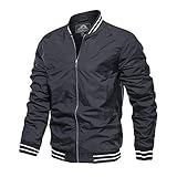 MAGCOMSEN Herren Fliegerjacke Outdoor Windjacke Frühling Bomberjacke Männer College Pilotenjacke Baseball Blouson Bequeme Übergangsjacke Sports Frezeit Jacke Dunkelgrau 3XL