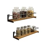 OROPY 2er Pack Gewürzregale Wand Holz für Küche, Gewürzhalter Organizer Hängend aus Kiefernholz, Gewürzregal Wandmontage für Schranktür, Ankerkrautgläser, Gewürzdosen - Kiefernholz, 40x9