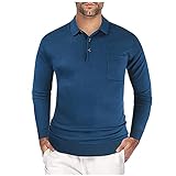 Chejarity Herren Langarm Poloshirts Sweatshirt mit Kentkragen Einfarbig Blousonshirt mit Brusttasche Sweatpullover Polohemd Slim Fit Tennis Polo S