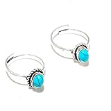 Blau Türkis ZEHEN Ring Paar verstellbarer Treditional indischer Stil Sterling Silber überzogene HANDGEMACHTE Schmuck von Shivi Zehenring für Geschenk