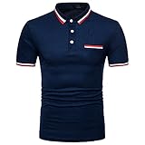 Celucke Polohemd Poloshirt Mit Brusttasche, T Shirt Männer Freizeit Spleißen Polohemden Polo Hemd Mit Farblockdesign (Blau,L)