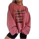 Sweatshirts Damen Pullover rot Oversize Langarmshirt Vintage Sweatshirts Winter Langarm Rundhalsausschnitt Wal Drucken Sportbekleidung Oberteile Tops Blouse Teenager Mädchen Streetw