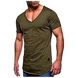 T-Shirt Herren Sommer Einfarbig Plus Größe V-Ausschnitt Kurzarm (XXL,Armeegrün)