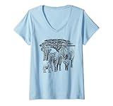 Damen Elefanten mit Baum in Kenia / Afrika T-Shirt mit V