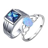 Aotiwe Partnerringe Paar Ring Set Silber Ringe Hohles Herz Quadrat, Blau Zirkon Oval 925 Silber Damen 52 (16.6) & Herren 54 (17.2)