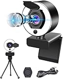 1080p Webcam mit Mikrofon, Banral Full HD Autofokus Streaming Webcam mit Ringlicht, Web Kamera für PC Laptop Desktop Mac, Zoom/YouTube/Skype/Facetime,Videokonferenzen/Spielen(mit Stativ)