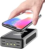 Geling Solarladegerät Power Bank 50000Mh 18W Schnellladung Typ C Externe Akkupacks Mit Qi Wireless Charging 4 USB-Ausgang SOS LED Taschenlampen Solar Powerbank, IPX6 W