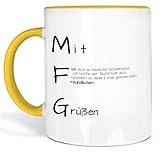 True Statements Liebes-Tasse MFG Fick Dich Du Hässliche Schabracke - schöne Tasse als Geschenk - Geburtstag, Weihnachten, Valentinstag, innen gold gelb