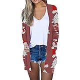 Kobay Damen Winter Casual Mantel Oberteile Elegant Langarmshirt Frauen Weihnachtsjacke mit Langen Ärmeln vorne und bedrucktem Oberteil Lightweight(Wein, L)