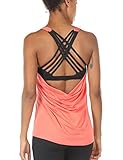 icyzone Damen Sport Tops mit Integriertem BH - 2 in 1 Yoga Gym Shirt Fitness Training Tanktop (M, Fusion Coral)