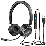 YIKANWEN PC Headset mit Mikrofon USB/3,5mm Klinke Headset Noise Cancelling & Klare Stereo-Sound für Call Center Office Telefonkonferenzen Business Skype-Chat e-Learning und Musik