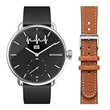 Withings ScanWatch mit Zusatzarmband im Bundle - Hybrid Smartwatch mit EKG, Herzfrequenzsensor und Oximeter, 38mm, Schwarz, mit 18mm FKM-Armband Schwarz + zusätzliches 18mm Lederarmband B