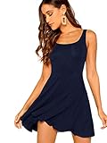 DIDK Damen Ärmellos Kleider Camisole Minikleider Einfarbig A Linie Sommerkleid Elegant Casual Freizeitkleid Strandkleid Trägerkleid Tank Kleid Einfarbig Marineblau M