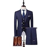 SSMDYLYM 3 Stück Anzug Set/Herrenmode Banquet Business Britischer Stil Slim Custom Plaid Blazers Hosen (Color : Blue, Size : S Code)