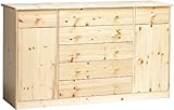 Steens Mario Highboard, 5 große und 2 kleine Schubladen, 2 Türen, 150 x 89 x 47 cm (B/H/T), Kiefer massiv, natur lack