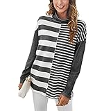 Herbst Und Winter Casual Fashion Damen High-Neck Striped Stitching Printed T-Shirt Lose Hedging Langarm Top D
