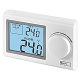 EMOS P5604 digitaler Raumthermostat, manueller Wandthermostat für Heizungssysteme und Kühlungssysteme, Thermostat/Raumtemperaturregler mit Stellrad, drahtverbunden zur Aufputzmontage, Weiß