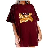 Damen Top Lose Bluse Rundhals Kurzarm Halloween Print T-Shirt Top Halloween Plastikmesser Paare Decorations Indoor Cute Umhang Halloween Decorations O