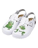 CLINIC DRESS Clog Clogs Damen mit Frosch-Motiv. Lustige Schuhe für Pflegekräfte, Ärzt:innen oder Krankenschwestern weiß, Frosch 40