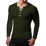 Chejarity Herren Klassisch Langarmshirt mit Knöpfen V-Ausschnitt T-Shirt Herbst Langärmliges Henley-Shirt Regular Fit Basic Einfarbige T-S