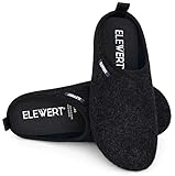 ELEWERT® – Hausschuhe für Herren/Damen - Natural - Pantoffeln/Slipper – für Drinnen und Draußen - herausnehmbares Fußbett - rutschfeste Gummisohle - Schwarz, EU 43