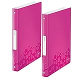 Leitz 42580023 Ringbuch WOW, A4, PP, 4 Ringe, 25 mm, pink metallic (4 Ringe | Doppelpack)