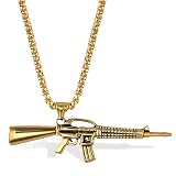 JewelryWe Schmuck Herren Halskette, Edelstahl Armee Gewehr Pistole Waffe AK47 Anhänger mit 56cm Kette, G