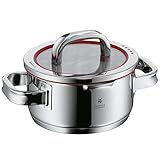 WMF Function 4 Kochtopf klein 16cm, Glasdeckel, Bratentopf Induktion 1,4l, Cromargan Edelstahl poliert, 4 Abgießfunktionen, Innenskalierung,