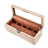 ACMHNC Uhrenbox für 5 Uhren Uhrenkasten Herren Holz Abschließbare Uhrenschatulle mit Glasfenster und Abnehmbare Samt Kissen Aufbewahrungsbox für Uhren Schmuck