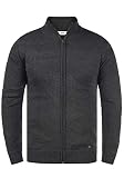 !Solid Barama Herren Strickjacke Cardigan Feinstrick mit abgesetztem Strickmuster und Stehkragen, Größe:XXL, Farbe:Medium Grey Melange (1802011)