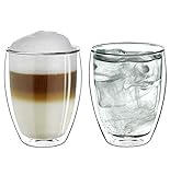 Creano doppelwandiges XXL Thermoglas 400ml, Extra großes hitzebeständiges Doppelwandglas aus Borosilikatglas, Kaffeegläser, Teegläser, Latte Macchiato Gläser, 2er S