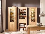expendio Regalwand Verena 24 Eiche Bianco teilmassiv 3-teilig Wohnwand Vitrine Regal Wohnmöbel, Beleuchtung:ohne Beleuchtung