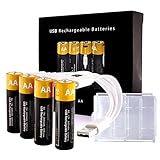 Lithium AA Akkus Wiederaufladbare Batterien, Kamnnor 1,5V 2600mWh Rechargeable Batterien, 1.5H-Schnellladung, mit 4-in-1 USB Typ-C Ladekabel und Aufbewahrungskoffer, 4 Pack