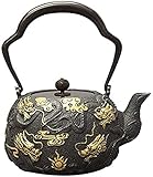 LXDZXY Gusseiserne Teekanne im japanischen Stil Schwarze Gusseisen Teekanne unbeschichteter Wasserkocher gesunder Toter 1300ml Tee S