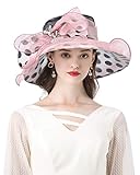 ORIDOOR Damen Organza Kirche Kentucky Derby Tea Party Hochzeit Fascinator Hut UV Anti breite Krempe Sonnenhüte - Pink - Einheitsgröß