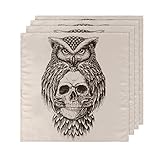 Stoffservietten-Set, 4 Stück, Retro-Totenkopf-Eule, waschbar, Polyester-Servietten, wiederverwendbar, mit gesäumten Kanten für Esstisch, Hochzeiten, Party, Urlaub, Heimdekoration, 50,8 x 50,8