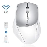 Maus Kabellos, 2.4G & Typ C Wireless Maus Dual-Modus, Kabellose Maus Silent Ergonomische Funkmaus, 7 Tasten Maus mit USB A/USB C Empfänger für PC/Laptop/Tablet und Windows/Mac (Weiß)
