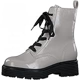 Tamaris Damen Stiefel, Frauen Schnürstiefel,TOUCHit-Fußbett,uebergangsstiefel,uebergangsschuhe,schnürboots,schnürung,LT Grey PATENT,38 EU / 5 U