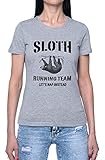 Sloth Running Team Damen T-Shirt Grau Rundhals Leichtes Lässiges Kurzarm Women's Grey Crew Neck Casual Short S